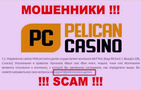 Ни при каких условиях не рекомендуем писать на электронный адрес махинаторов PelicanCasino Games - облапошат моментально