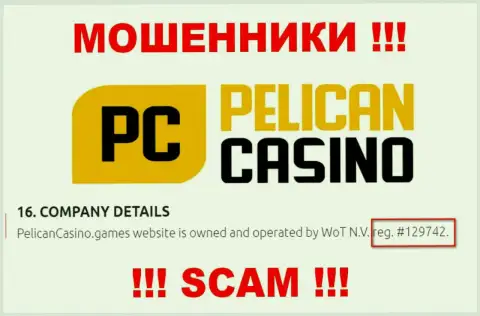 Регистрационный номер ПеликанКазино Геймс, который взят с их официального веб-портала - 12974