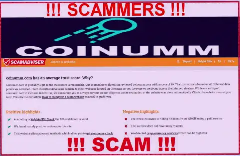 Information about Coinumm Com crooks from ScamAdviser Com