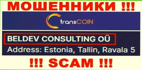 Trans Coin - юр. лицо мошенников компания BELDEV CONSULTING OÜ