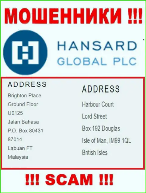 Добраться до Хансард Ком, чтоб вырвать свои денежные средства невозможно, они расположены в офшорной зоне: Harbour Court, Lord Street, Box 192, Douglas, Isle of Man IM99 1QL, British Isles