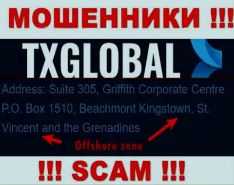 С мошенником TX Global слишком опасно взаимодействовать, ведь они зарегистрированы в оффшоре: St. Vincent and the Grenadines
