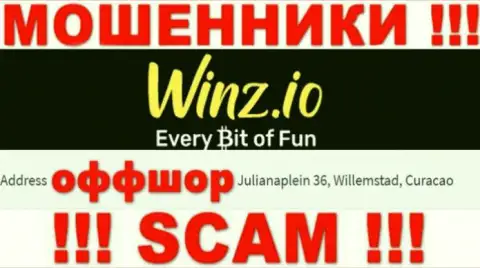 Незаконно действующая компания Winz Casino находится в офшоре по адресу - Julianaplein 36, Willemstad, Curaçao, будьте очень осторожны