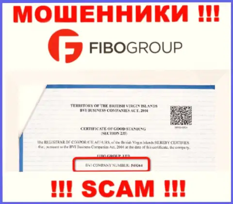 Номер регистрации мошеннической компании FIBO Group - 549364