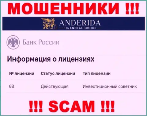 Anderida Financial Group уверяют, что имеют лицензию от ЦБ РФ (инфа с web-портала разводил)