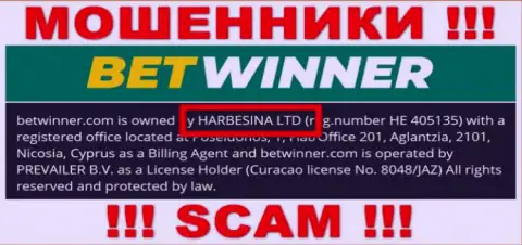 Мошенники BetWinner Com написали, что именно HARBESINA LTD владеет их лохотронном