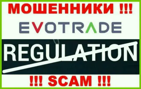 На информационном сервисе аферистов Evo Trade нет ни намека об регулирующем органе этой компании !