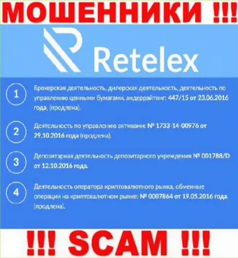 Retelex Com, запудривая мозги реальным клиентам, представили на своем сайте номер их лицензии