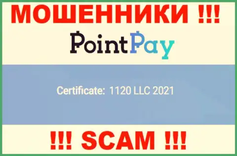 Номер регистрации ПоинтПей, который показан мошенниками у них на web-портале: 1120 LLC 2021