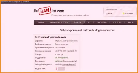 Веб-портал Будриган Трейд на территории Российской Федерации заблокирован Генеральной прокуратурой