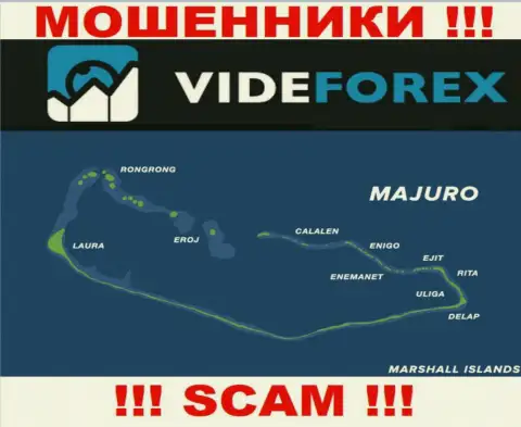 Организация VideForex имеет регистрацию довольно-таки далеко от своих клиентов на территории Majuro, Marshall Islands