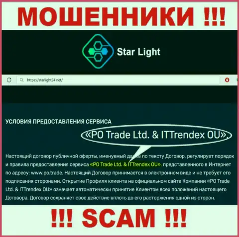 Мошенники StarLight24 не скрывают свое юридическое лицо - это PO Trade Ltd end ITTrendex OU