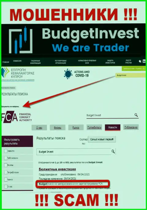 Данные о регуляторе организации BudgetInvest не найти ни у них на интернет-ресурсе, ни во всемирной паутине