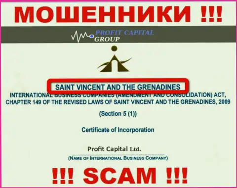 Юридическое место регистрации мошенников Профит Капитал Групп - St. Vincent and the Grenadines