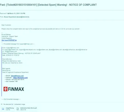 Аналогичная претензия на интернет-ресурс FiN Max пришла и доменному регистратору