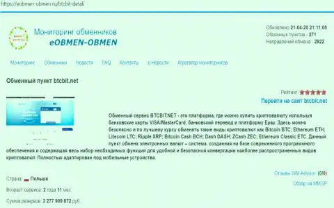 Информация об организации BTCBIT Net на онлайн сервисе eobmen-obmen ru